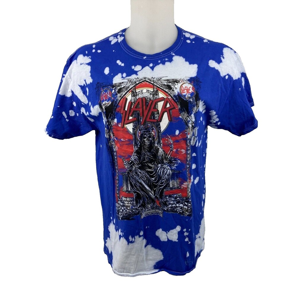 Slayer Unisex T Shirt Large Graphic Blue Tie Dye Trash Metal Music